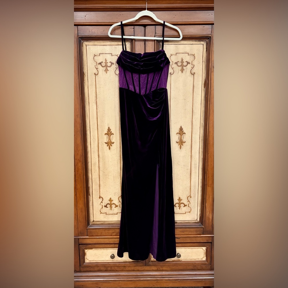 Azazie Purple Velvet Formal Gown